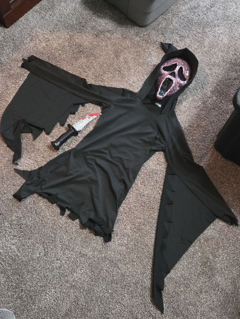 Spirit Black Hooded Costume Top with Decorative Accent